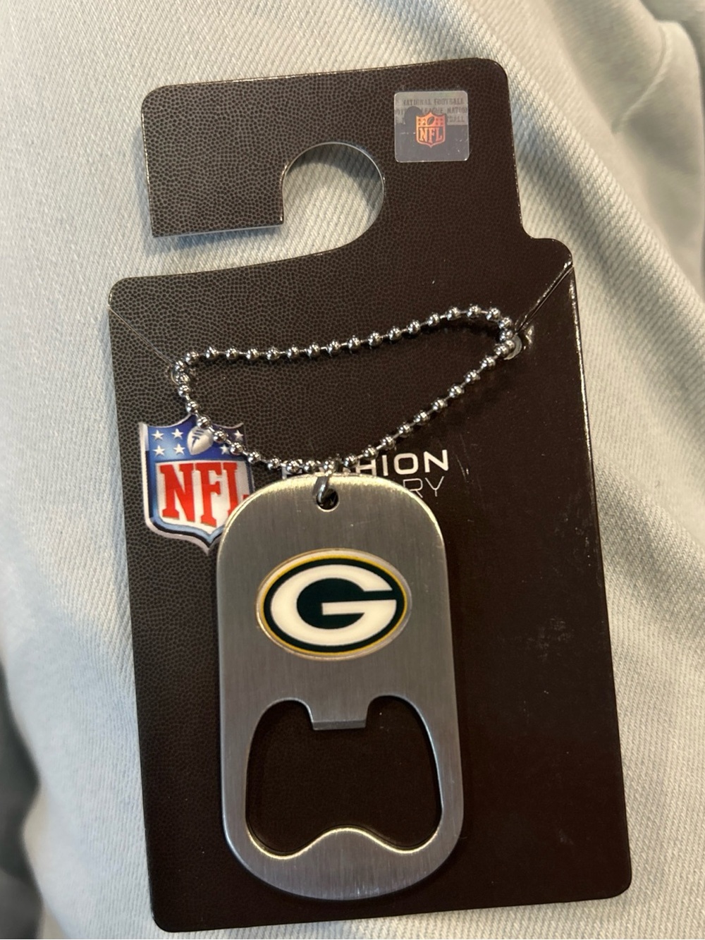 NFL Green and Gold Packers Bottle Opener Dog Tag